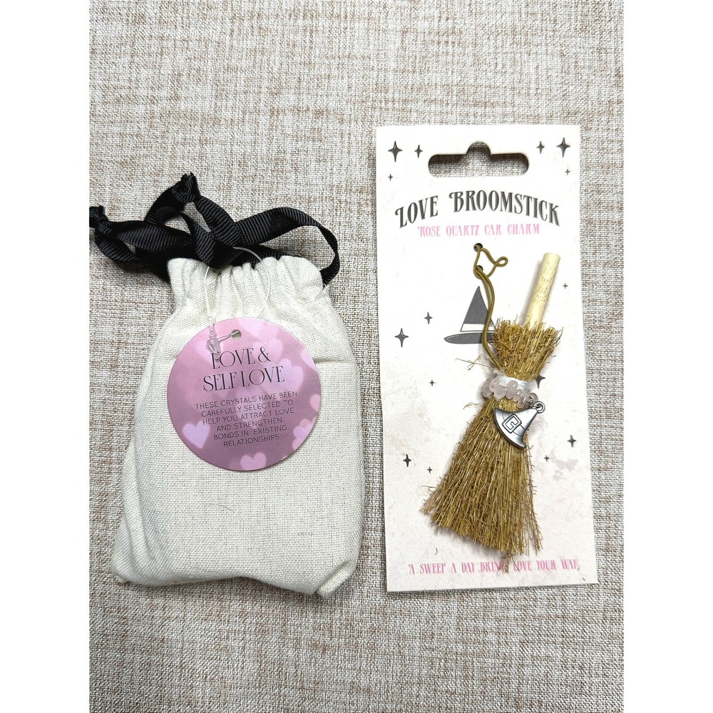 Mindful Love & Self Love Crystal Set & Rose Quartz Love Broomstick Charm